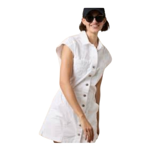 American Eagle White Poplin Button Down Cap Sleeves Utility Mini Dress Size XL - Picture 14 of 17